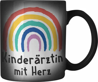 Produktbild von Trendation - Kinderärztin mit Herz Farbwechsel Zauber-Tasse Geschenk Geschenke mit Spruch Karabiner Farbwechsel Zauber-Tasse Edelstahl Kinderärztin Dankeschön (Schwarz)