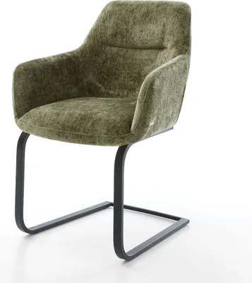 Produktbild von DELIFE Freischwinger Pejo-Flex Chenille Olive Freischwinger flach Schwarz Taschenfederkern