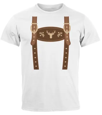 Produktbild von Herren T-Shirt Lederhose Ersatz Tracht Kostüm Volksfest Bierfest Outfit Lustig Fun-Shirt Moonworks® weiß S