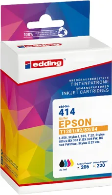 Image de edding EDD-414 Cartouches d'impression noir, cyan, magenta, jaune compatibles avec EPSON T1285M, lot de 4