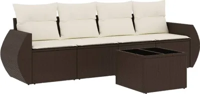Produktbild von 5-tlg. Garten-Sofagarnitur mit Kissen Braun Poly Rattan