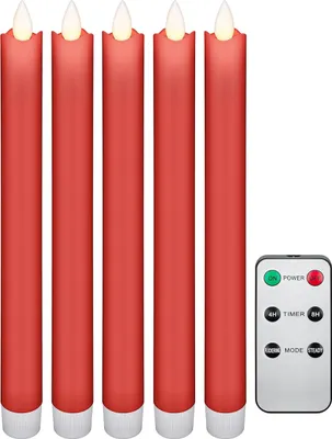 Image de goobay Lot de 5 bougies rouges à tige en cire véritable LED, télécommande incluse (boîte pliante de 5)