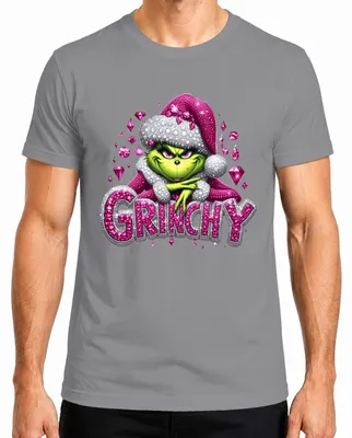 Produktbild von Grinchy Weihnachten Pink Glitzer Bling Glam Frech Xmas Diamant Herren T-Shirt, Grau, M