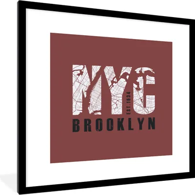 Produktbild von MuchoWow® MuchoWow® Gerahmtes Poster New York - Rot - Karte 40x40 cm - Poster mit zchwarzem Bilderrahmen - Poster - Plakat im Rahmen