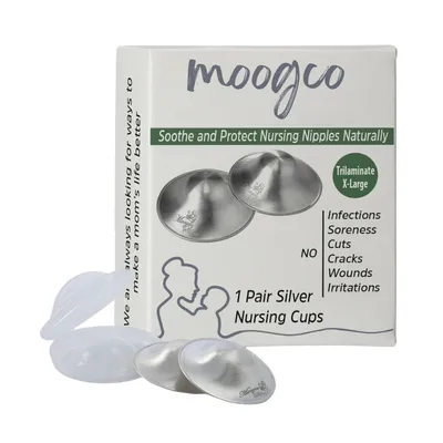 Produktbild von Moogco Original Silber-Stillhütchen für stillende Mütter – 999 Feinsilber – Ideal bei wunden Brustwarzen – Tri-Laminat – XL