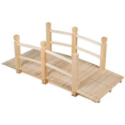 Produktbild von GOPLUS Holzbrücke aus Tannenholz, 150 x 67 x 55cm Gartenbrücke mit Geländer, Teichbrücke bis zu 100 kg für Garten Park Hinterhof, Natur