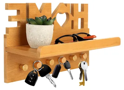 Produktbild von Schlüsselbrett Holz Schlüsselbrett mit Ablage Holz Schlüsselboard mit Ablage,Schlüsselhalter Wand, Schlüsselaufhänger mit 6 Schlüsselhaken Schlüsselanhänger Wand für Schlüsselablage Flur Büro Zuhause