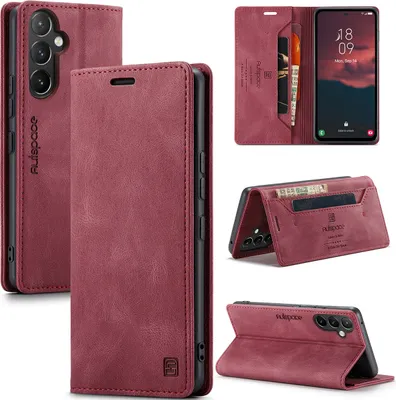 Obrázek produktu pro Galaxy A54 5G Case, RetroPolyuretankožené pouzdro Stand Protective Cover pro Samsung Galaxy A54 5G Red
