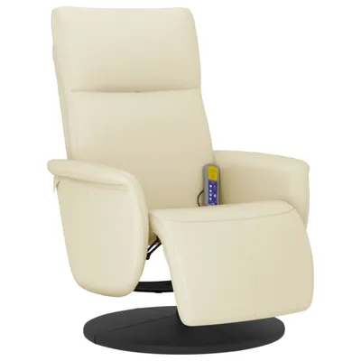 Image de Fauteuil inclinable de massage et repose-pieds crème similicuir