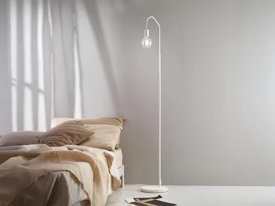 Produktbild von Außergewöhnliche bogenförmige LED Stehlampe weiß - minimalistische Designerlampe
