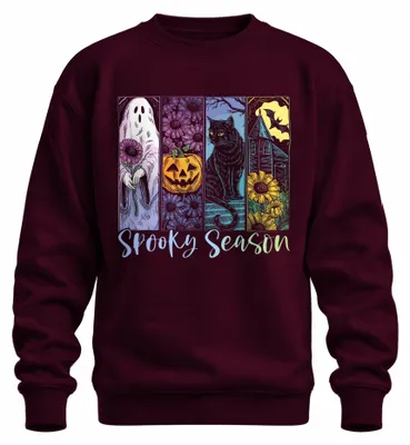 Immagine prodotto di Spooky Season Halloween Pumpkin Black Cat Ghost Autumn Scary Felpa Unisex Pullover, Borgogna, XXL