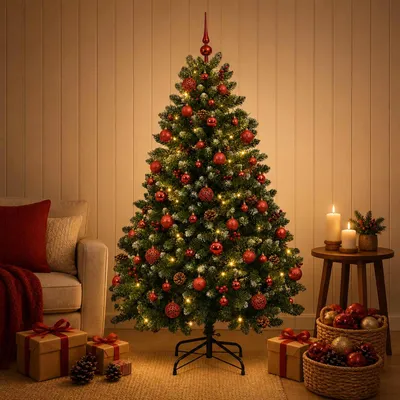 Imagen del producto de Árbol de Navidad artificial verde con bolas 150 cm 150 LED