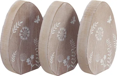 Produktbild von Tischdeko Osterei Holz Deko Holzei Tischaufsteller 14,5cm 3er Set Ostern, 3 Stück