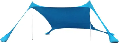 A blue beach tent or sun shelter is shown against a white background.