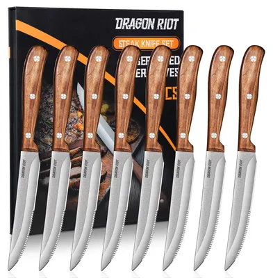 Steakmessenset, 8-teilig, Karbonstahl, Holzgriff, 24 cm