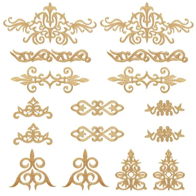 Stickerei Spitze Blumen Patches, 16 Stück, 8 Stile, Gold, ethnisch