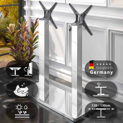 Produktbild von MADRID | Bistro Doppel Stehtischgestell | Edelstahl | Höhe: 105 cm | Säule: 8 x 8 cm | Fuß: 40 x 70 cm | Klappbar | Gastro Stehtischgestell, Stehtischgestell klappbar