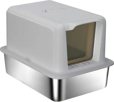Image de Bac à litière, bac en acier inoxydable, filtre, pelle, pour chats jusqu'à 6 kg, 40,5 x 60,5 x 41,5 cm, gris/argenté