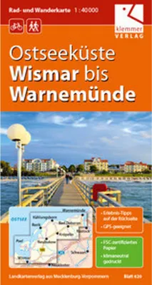 Image de Côte de la mer Baltique de Wismar à Warnemünde 1 : 40 000 Carte de vélo et de randonnée