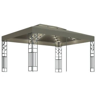 Image de vidaXL Pavillon avec double toit & guirlande lumineuse LED 3x4 m Taupe