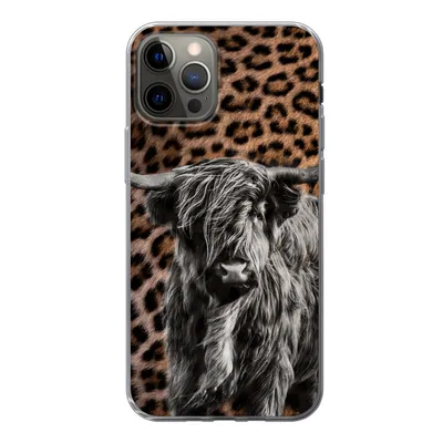 Produktbild von MuchoWow® Handyhülle Schutzhülle Hülle für iPhone 13 Pro Schottischer Highlander - Pantherdruck - Schwarz - Weiß Silikon Softcase Handy Hülle - Handy-Tasche