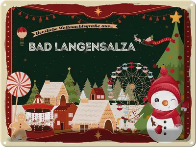 Produktbild von vianmo Blechschild 30x40 cm Weihnachtsgrüße aus Bad Langensalza Weihnachten