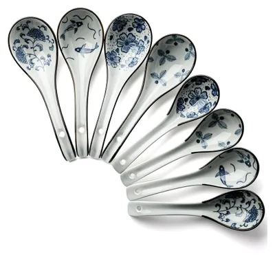 Produktbild von Asiatische Suppenlöffel aus Keramik, 8 Stück, Porzellan-Ramenlöffel, Esslöffel für Miso, Pho, Knödel, Müsli