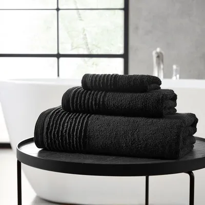 Produktbild von Vera Wang - Badetuch-Set, Baumwolle, Badezimmer-Dekor, sehr saugfähig und mittelschwer (geformte Falte, schwarz, 6-teilig)