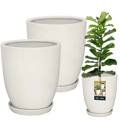 Produktbild von KOTARBAU® 2er Set Pflanzentopf mit Untersetzer Weiß ⌀ 26 cm Höhe: 28 cm Glasierte Keramik Blumentopf Keramik groß Plant Pot Kaktus Topf mit Untersetzer Übertopf mit Untersetzer Blumentöpfe Keramik