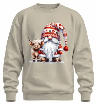Produktbild von Weihnachtsmann Wichtel Hochlandrind Kuh Winter Deko Gnome Sweatshirt Pullover, Natur, M