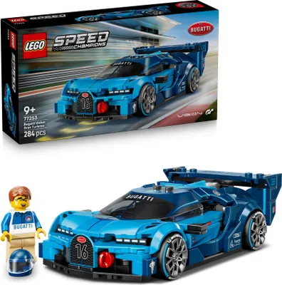 Produktbild von LEGO Speed Champions Bugatti Vision Gran Turismo Hypersportwagen - Modellbau mit sammelbarer Fahrer Minifigur - Gaming Geschenkidee für Jungen ab 9 Jahren und Motorsportfans - 77253