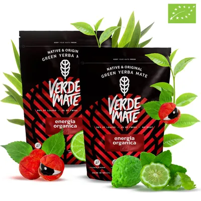 Produktbild von Verde Mate - Mate Tee  Set Green Energia Organica 2x400g - mit Guarana & Zitronengras - Luftgetrocknet, Mild - Yerba Brasilien