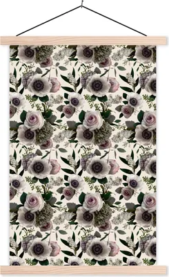 Produktbild von MuchoWow® Textilposter Blumen - Muster - Anemone 120x180 cm mit holzfarbenen Rahmen - Textil-Plakat