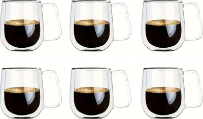 Produktbild von RHP doppelwandige Thermogläser im 2/4/6-teiligen Set – hitzebeständige Kaffeegläser mit Henkel für Cappuccino, Latte Macchiato & Tee. Elegante, isolierte Teetassen für optimalen Genuss. 250 ml 6er Set