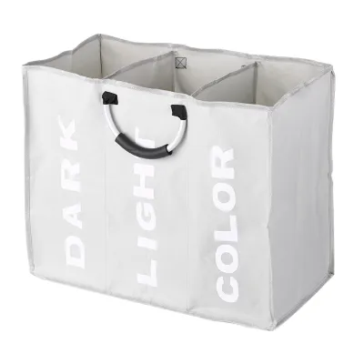 Produktbild von 3-Section grosse faltbare Oxford Wäschekörbe Tasche Wäschesortierer, Wäschebox Wäschesack mit Aluminiumgriffen 60 * 32 * 49 cm