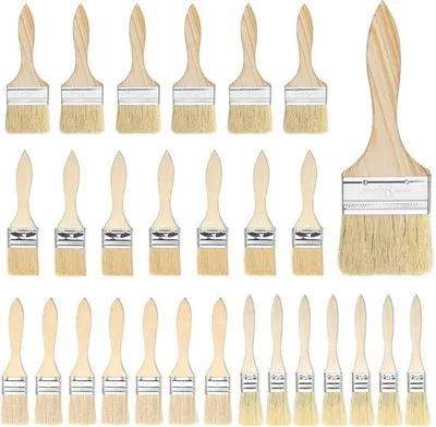 Productafbeelding van Platte penseelset - lazuurkwasten - schilderbenodigdheden - set met 28 penselen - houten steel - verf - beitsen - lijm