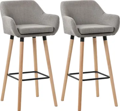 Produktbild von CLP 2er Set Barhocker Grant Stoffbezug Gestell aus Buchenholz bis 150 kg grau