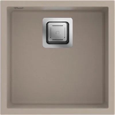 Produktbild von Granitspüle - Spülbecken - Küchenspüle - 44 x 44cm - Beige - Einbauspüle - Halbmatt, Kratzfest, Platzsparend - mit Siphon - Qube 44