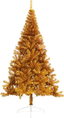 Obrázok produktu pre vidaXL Umelý polovičný vianočný stromček so stojanom Gold 240 cm PET