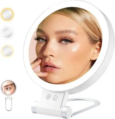 Produktbild von Cuteefun 20-fache Vergrößerungsspiegel leicht, doppelseitiger beleuchteter Tisch-Make-up-Spiegel, 3 Farben, dimmbar, wiederaufladbar, faltbarer LED-Ko