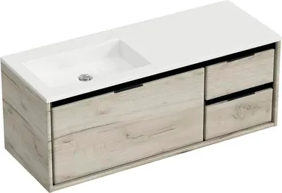 Produktbild von Sanox Badmöbel-Set Loft BxHxT 120,5 x 47 x 45,5 cm Frontfarbe craft oak mit Waschtisch Mineralguss weiß Griff chrom 8474