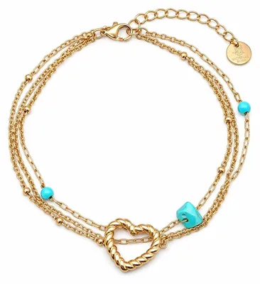 Image de Bracelet "Trois Chaînes" en turquoise et blanc, avec un cœur. Style : Michelle. Bijou : turquoise