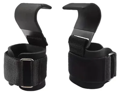 Produktbild von Gewichtheberhaken Paar – Leder Zughilfen mit Handgelenkbandagen – Klimmzughaken für Deadlift, Rows & Shrugs, Krafttraining für Damen & Herren