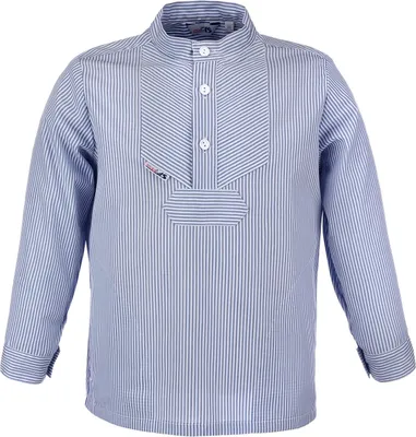 Produktbild von modAS Kinder Fischerhemd Sommer Langarm-Shirt mit Stehkragen - Gestreiftes Hemd im Finkenwerder-Stil in Marine-Weiß (054) Größe 140