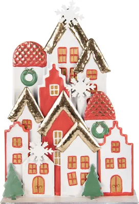 Obrázok produktu pre Clayre & Eef Vianočná dekorácia figúrka domček 30x8x46 cm biela červená kovová