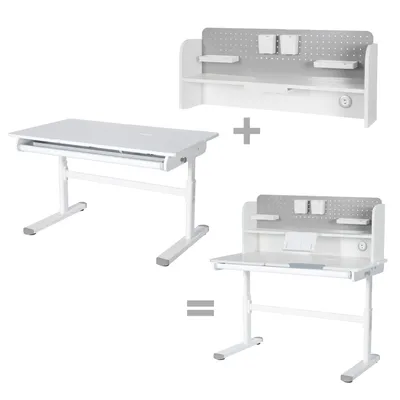 Obrázok produktu pre Roba detský písací stôl Smart Grow s zásuvkou a odkladacou plochou, 110x60 cm - Súprava písacieho stola vhodná od 6 rokov - Čiastočne nastaviteľný sklon - USB-C - Biela