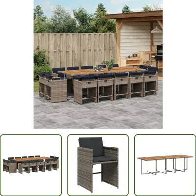 Produktbild von The Living Store 15-tlg. Garten-Essgruppe mit Kissen Grau Poly Rattan