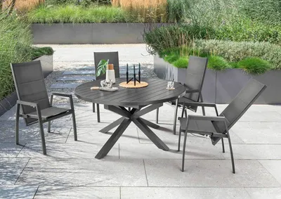 Immagine prodotto di Dinette Destiny COSTA ARONA 4 sedie con schienale alto + tavolo Ø145/199x145x75cm allungabile