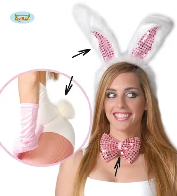Produktbild von Bunny-Girl-Set mit Pailletten in Weiß-Rosa für Damen