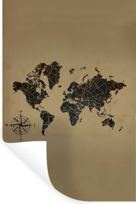 Produktbild von MuchoWow® Wandtattoo Wandsticker Wandaufkleber Weltkarte - Schwarz - Windrose 80x120 cm Selbstklebend und Repositionierbar - Repositionierbar - Wasser abweisend